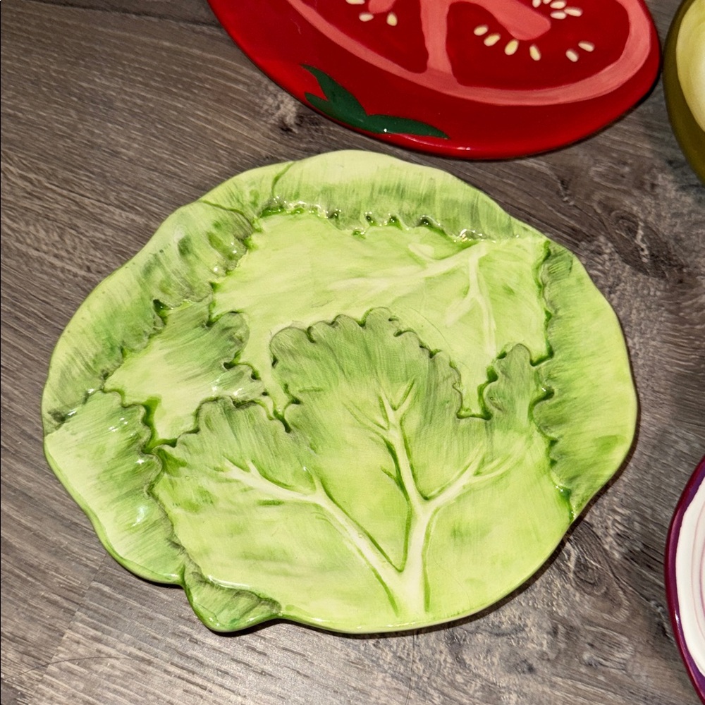 Veggies Plate Set Pickle Onion Lettuce Tomato Porcelain Boston Decor 7” Dia - Picture 3 of 16